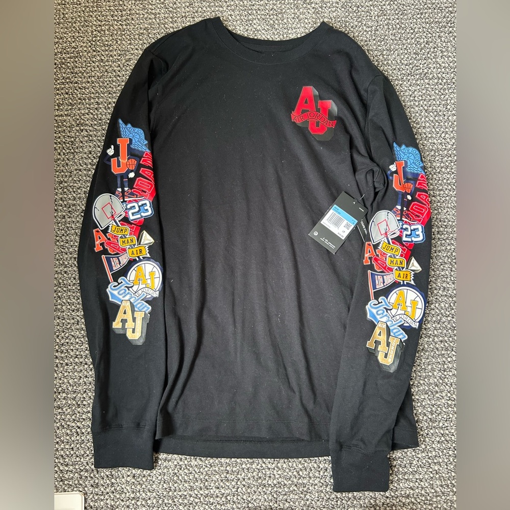 New Boys Jordan Black Long Sleeve Tee with Colorful Graphics